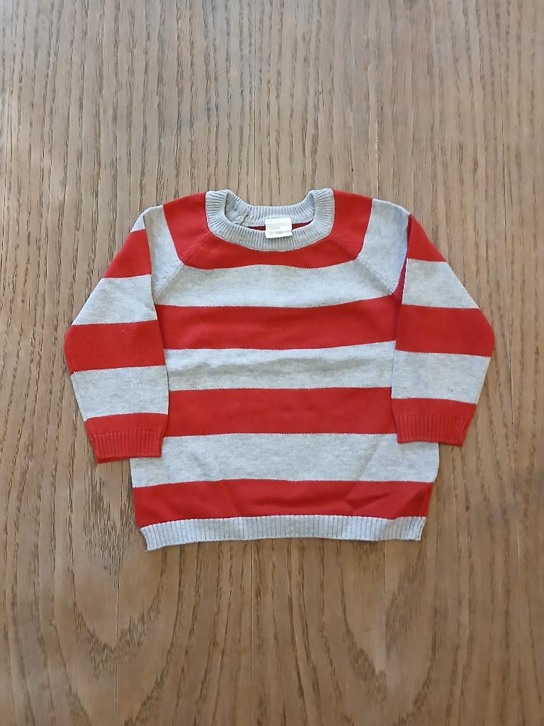 H&M Gebreide Trui Rood/Grijs Gestrept - Maat 68, Gebruikt, Truitje of Vestje, H&M, Ophalen of Verzenden
