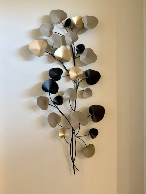 Metalen Wanddecoratie Maisons du Monde – Goud/Zwart bladeren, Metaal, Industrieel, Ophalen of Verzenden, Goud