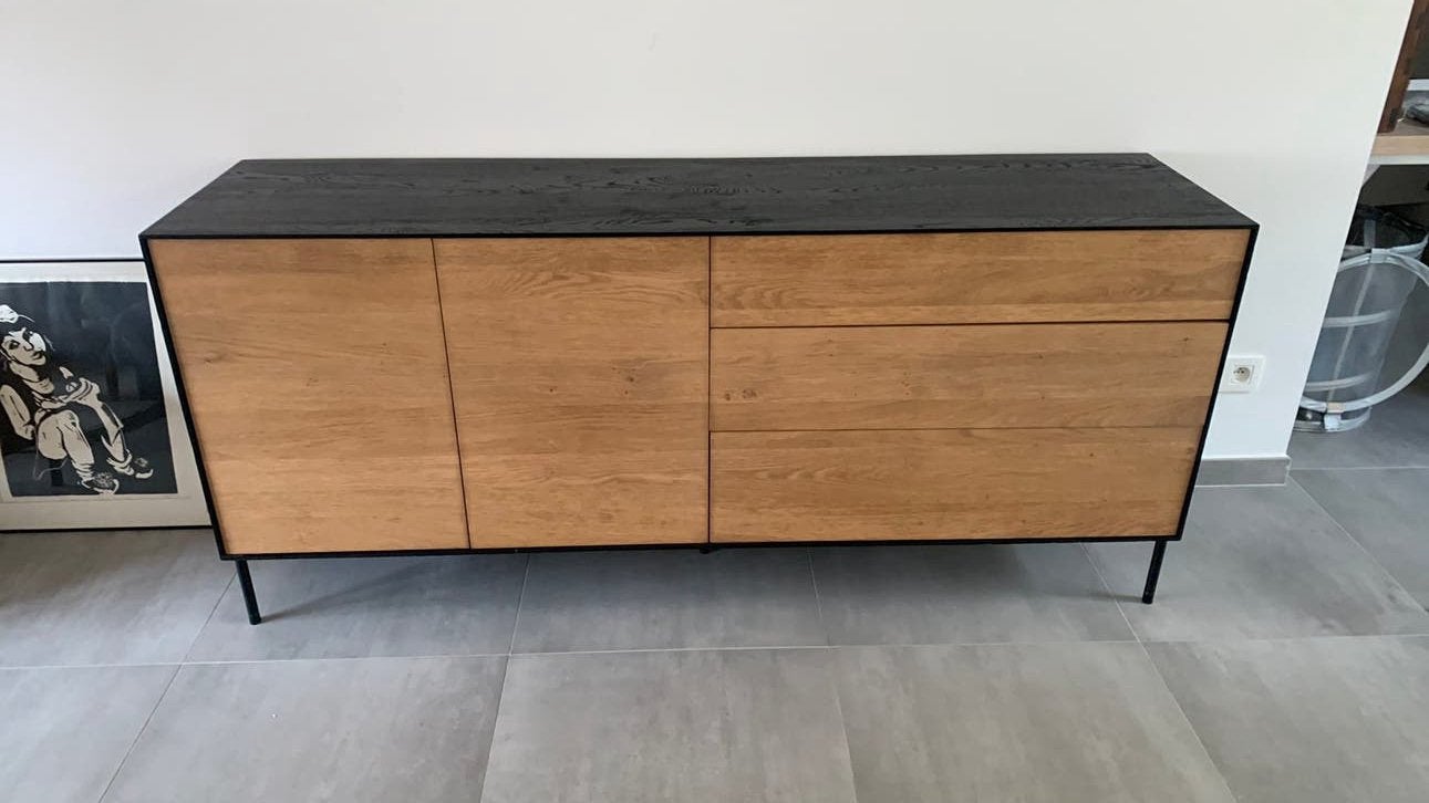 Ethnicraft meubel, Maison & Meubles, Armoires | Dressoirs, Utilisé, 150 à 200 cm, 25 à 50 cm, Avec tiroir(s), Avec porte(s), Avec tablette(s)