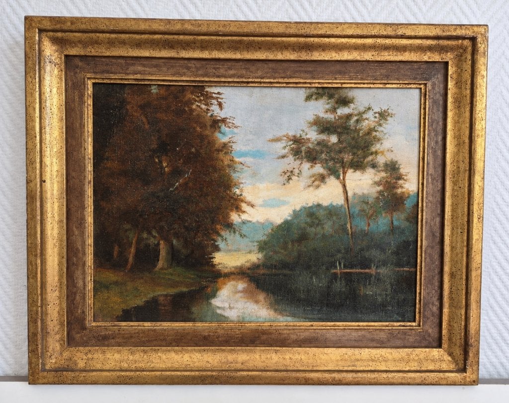 Fleury CHENU (1833–1875) – Rivierlandschap –, Enlèvement, Signé, Peinture à l'huile, Toile