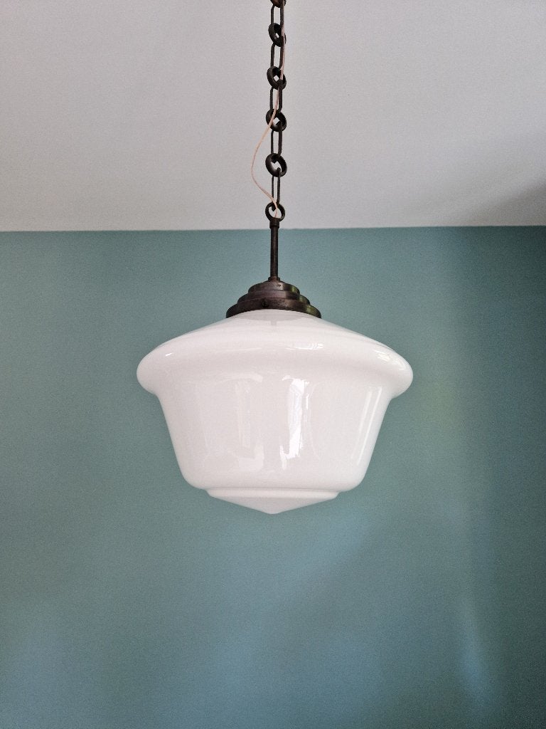 Grande suspension Art Déco en opaline blanche, 1930, Enlèvement ou Envoi