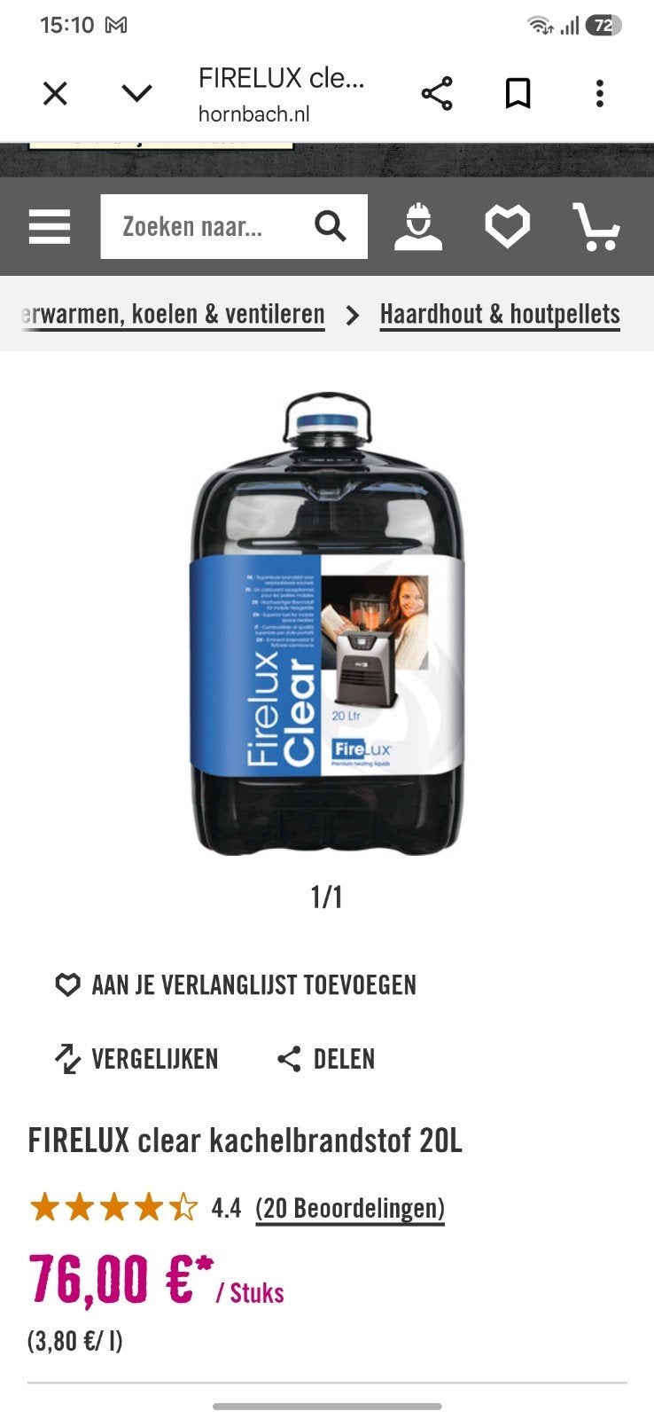 FIRELUX Clear kachelbrandstof
1 kan nog dicht 20 liter.
1 ka, Ophalen
