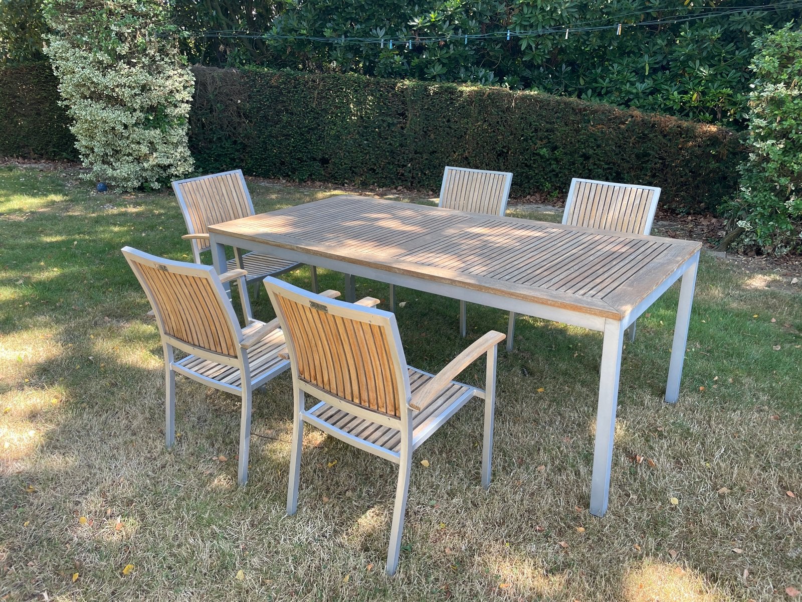Prachtige teak tafel (volledig behandeld!)+ 5 gratis stoelen, Tuin en Terras, Ophalen, Zo goed als nieuw, Hout, Tuinset