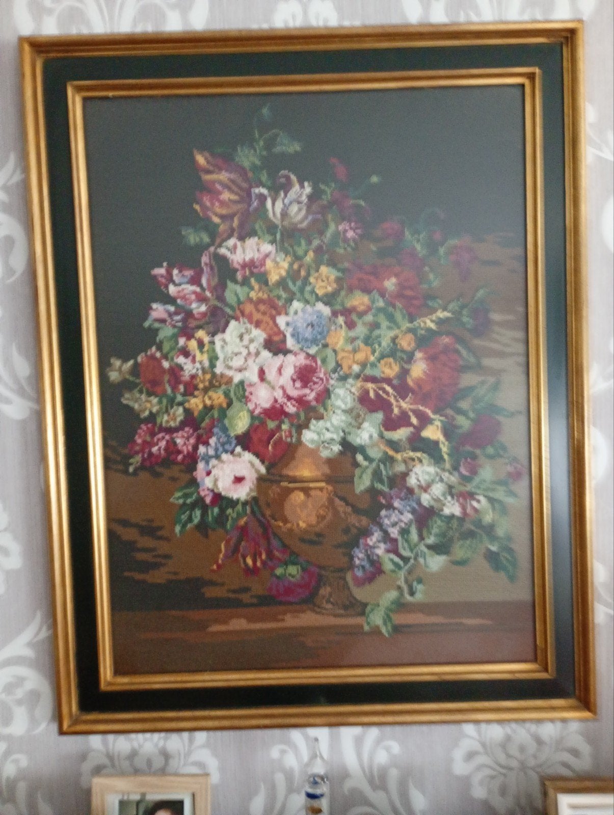 naaiwerk, Ophalen, Realistisch, Achter glas, Bloemen