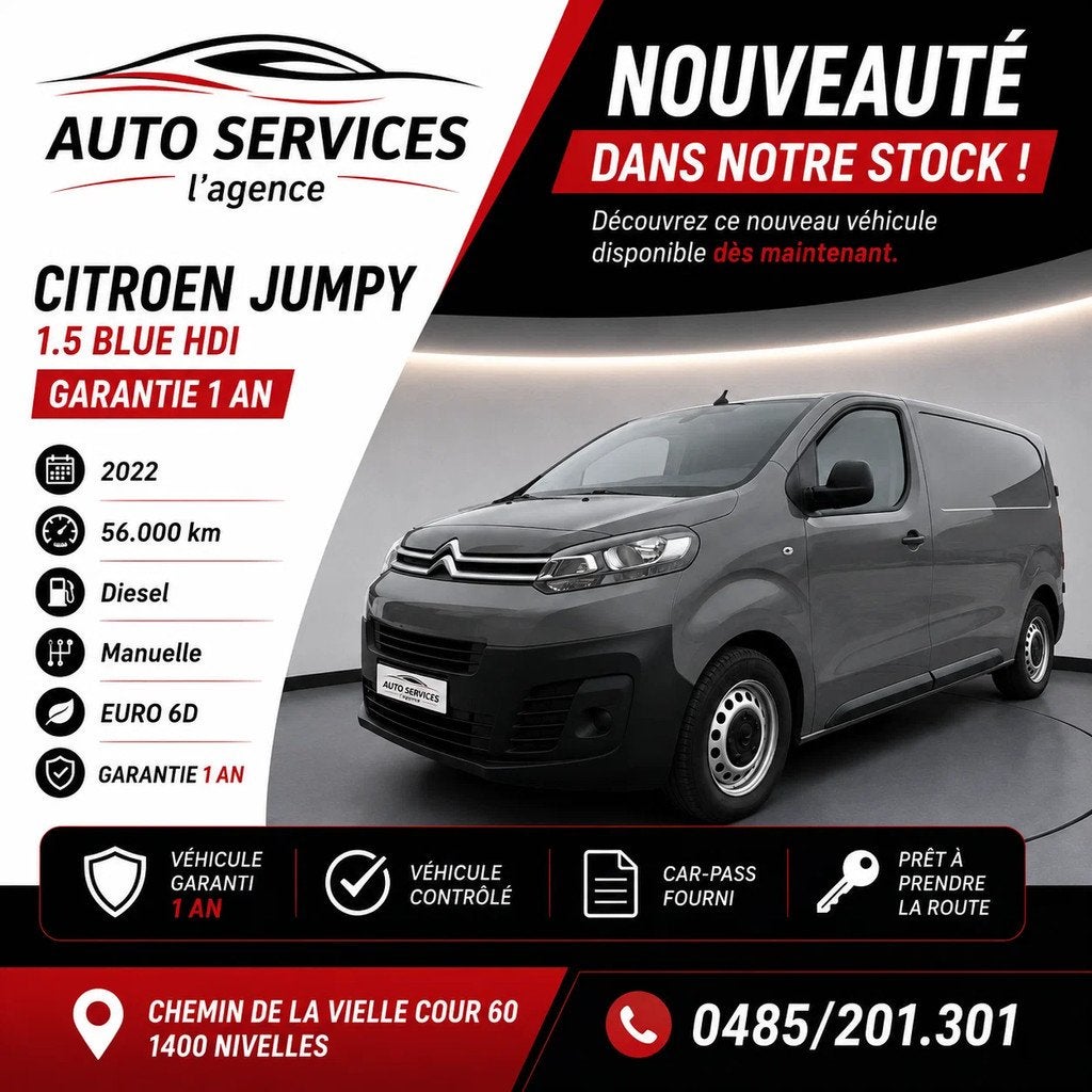 Citroën Jumpy CLUB M 1.5 BLUE HDI -L1H1- avec garantie, Achat, Euro 6, Entreprise, 5 portes