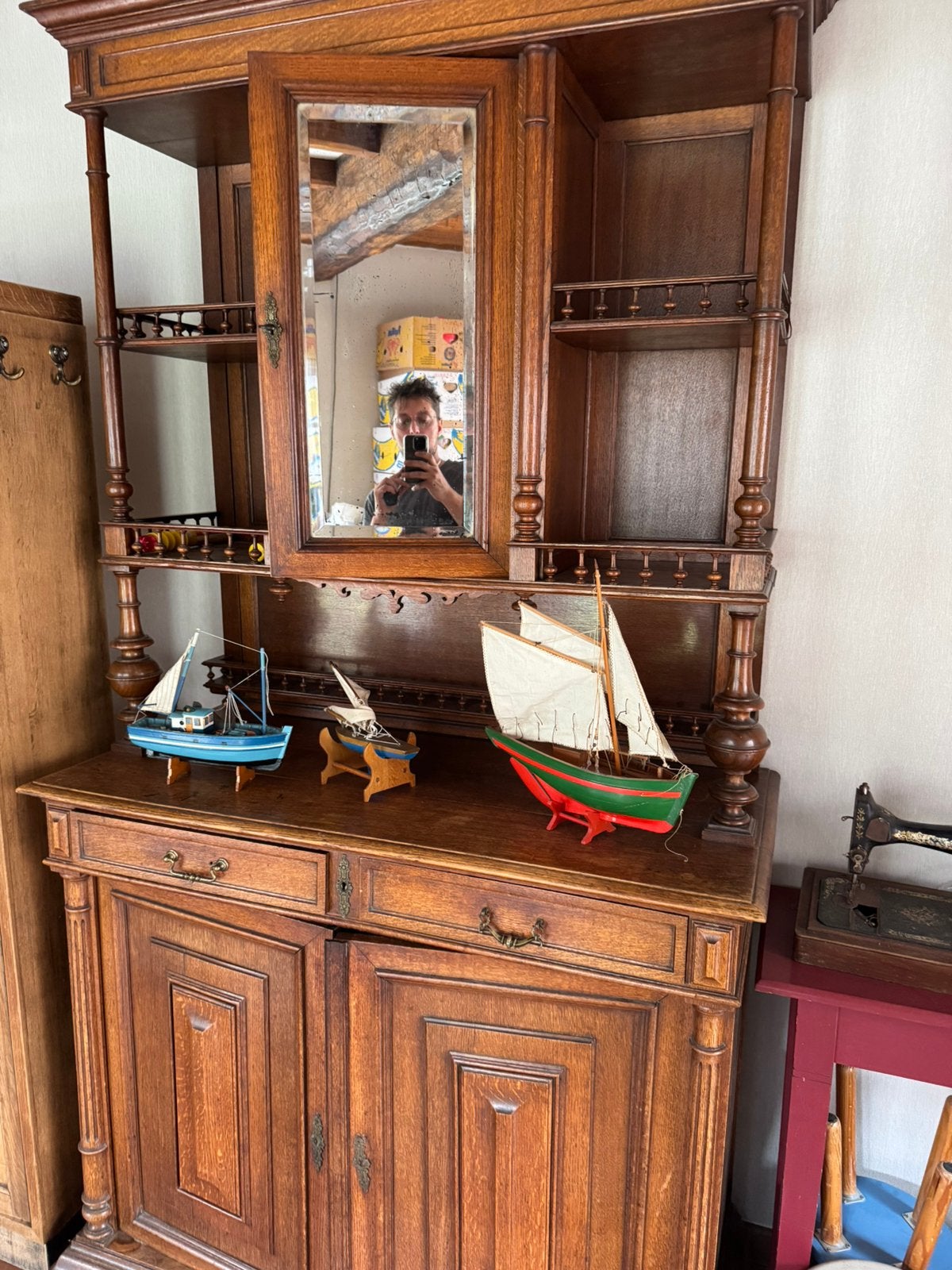Prachtig klassiek dressoir / buffetkast met opzet en spiegel, Enlèvement, Comme neuf