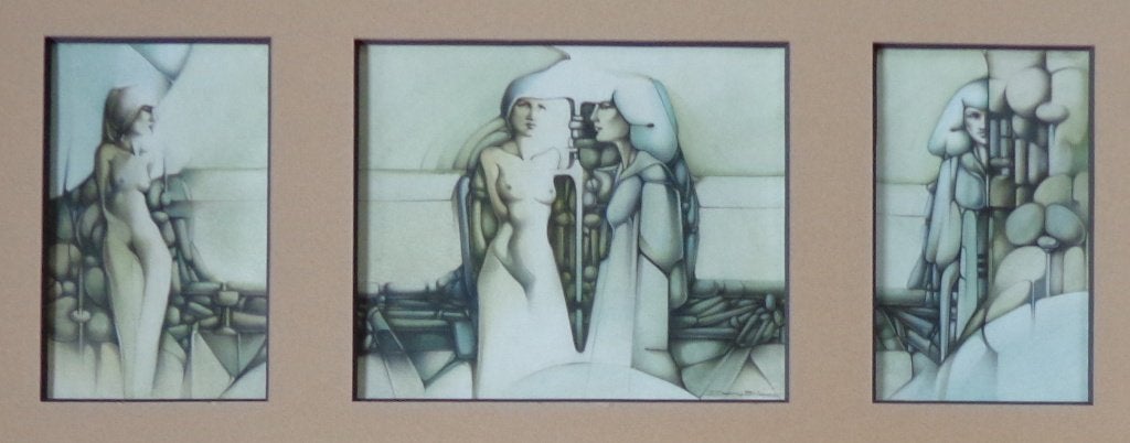 DANNY BLOES / TRIPTIEK / ORIGINEEL WERK / 47x83cm / KADER, Antiquités & Art, Art | Peinture | Moderne, Enlèvement, Papier/carton