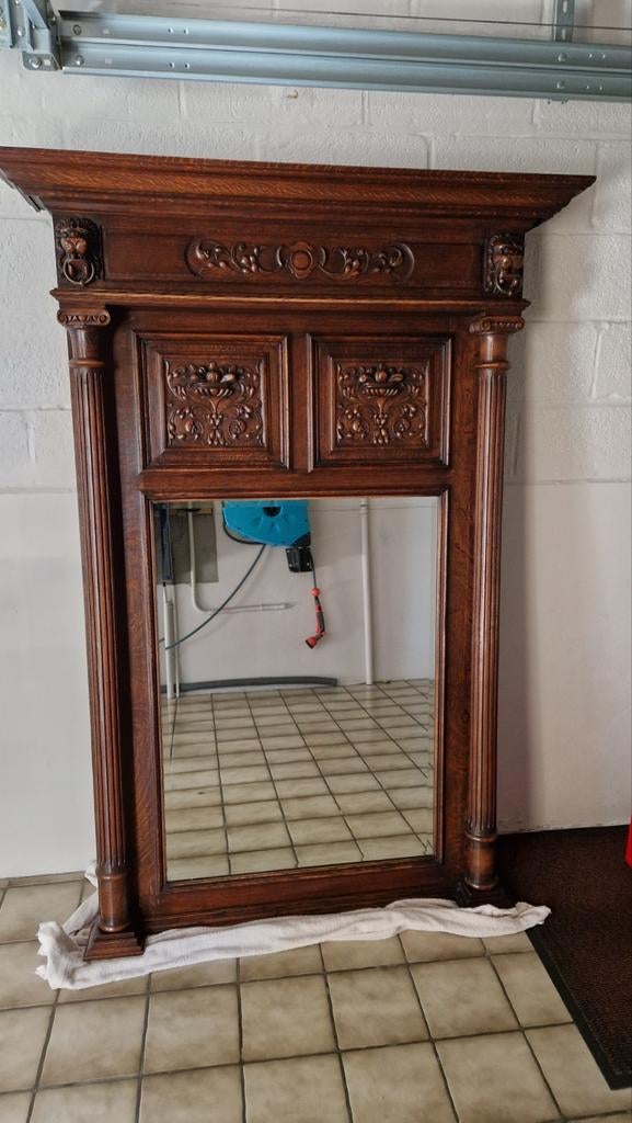 Te koop Grote eiken antieke spiegel, Antiek en Kunst, Ophalen