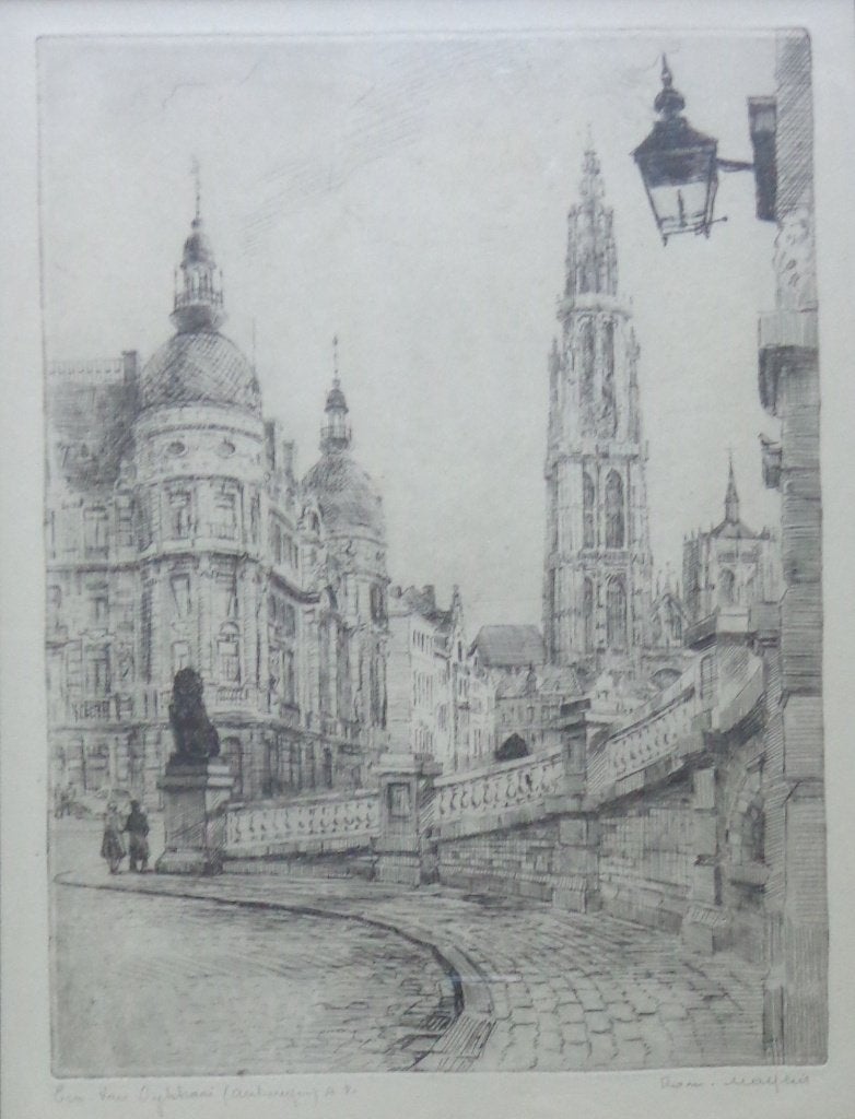 ROMAIN MALFLIET / ANTWERPEN / ZW-W ETS / 55x47cm / KADER, Antiquités & Art, Art | Lithographies & Sérigraphies, Numéroté, Enlèvement ou Envoi