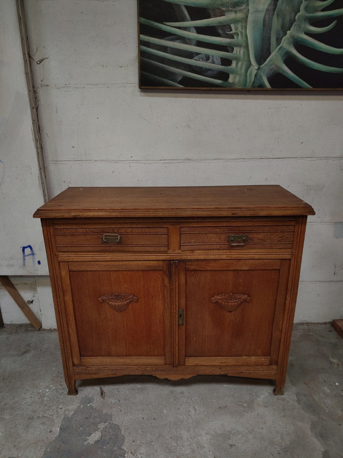Belle commode/buffet en chêne antique avec sculptures, Enlèvement, Chêne