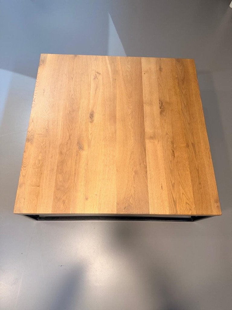Industriële salontafel hout met zwart metalen frame, Huis en Inrichting, Ophalen, Gebruikt, Eikenhout