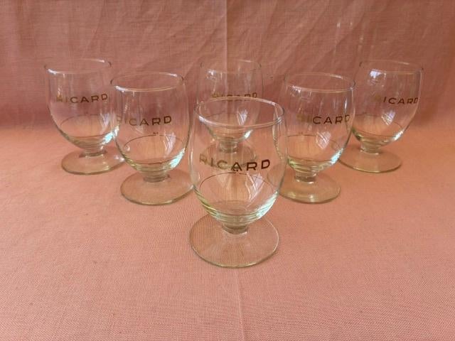 6 verres anciens, ballon, grand, doré, RICARD avec barrette, Enlèvement, Comme neuf, Ustensile