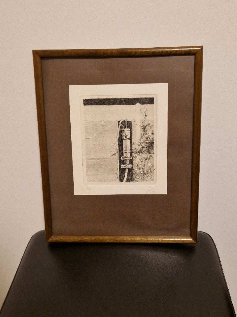 kader  ets van Gaby Landuyt waterpomp, Ophalen of Verzenden, Tekening, Achter glas