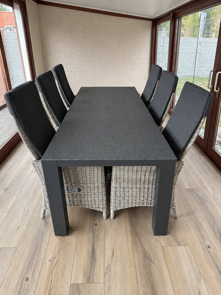 Bardani tafel 230 x 90 cm & 6 Bardani verstelbare stoelen, Huis en Inrichting, Ophalen, Zo goed als nieuw, 4 tot 6 stoelen