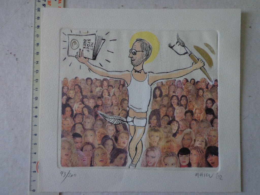 hele leuke ets van Frank Maieu "Het stoefboek" uit 2002, Antiek en Kunst, Kunst | Etsen en Gravures, 2000 tot heden, Dagelijks leven