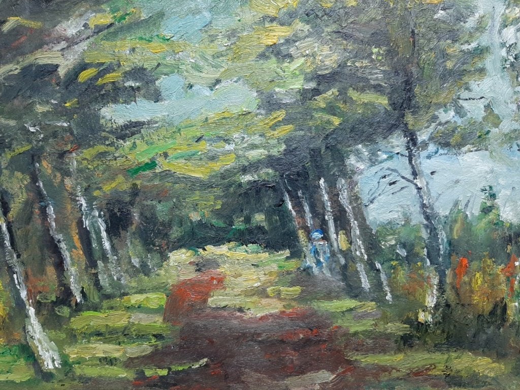 Schilderij 50x40 M. VAN DEN BEMPT "Scheve bomen", Antiek en Kunst, Doek, Impressionistisch, Ophalen of Verzenden, Landschap