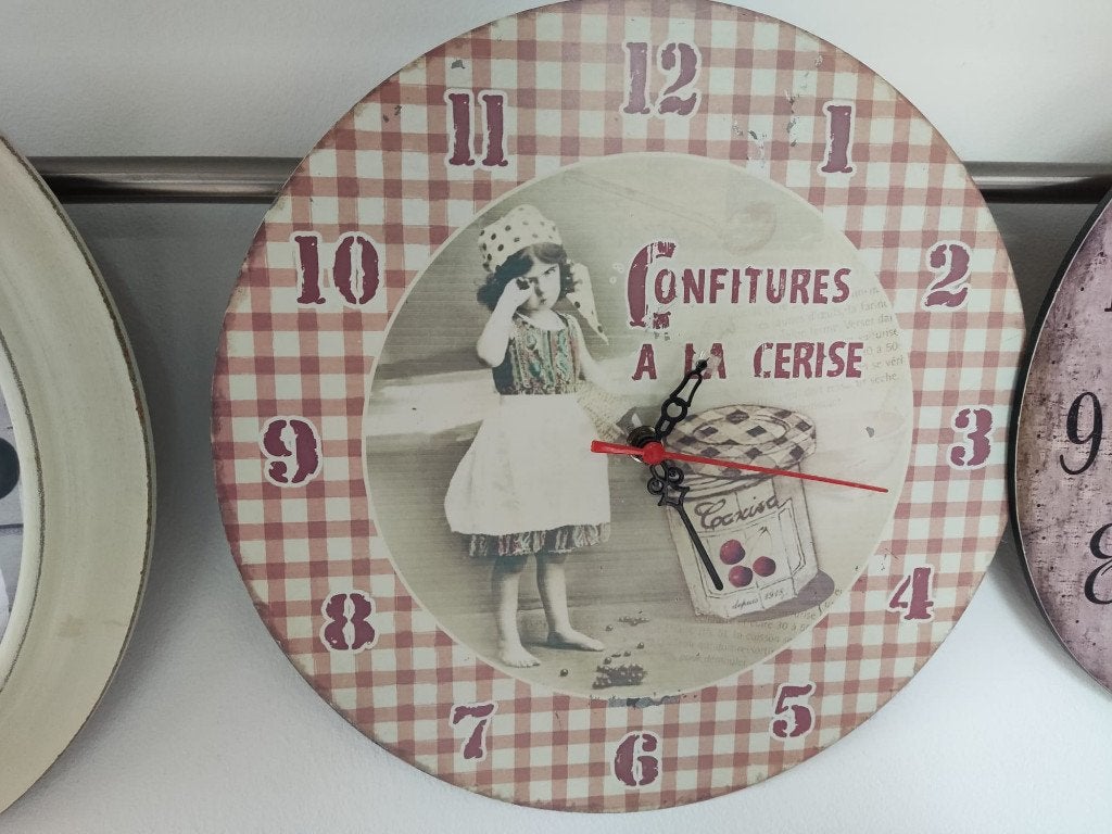Horloge murale ronde au style rétro, Rouge, Rétro, Enlèvement, Autres marques
