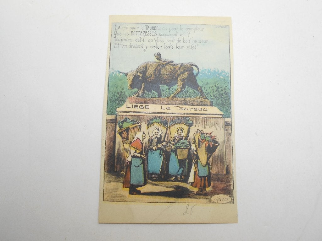 ancienne carte postale Liège Le taureau botteresses, Collections, Enlèvement ou Envoi, Non affranchie, Liège