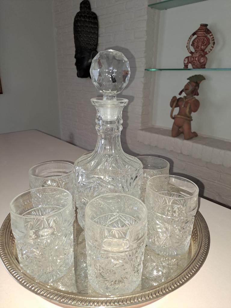 Elegante whiskyset op verzilverde plateau, Ophalen
