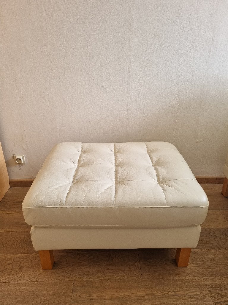 Chaise biplace en cuir blanc avec pouf latéral, Maison & Meubles, Banc d'angle, 125 à 150 cm, 150 à 200 cm, Comme neuf
