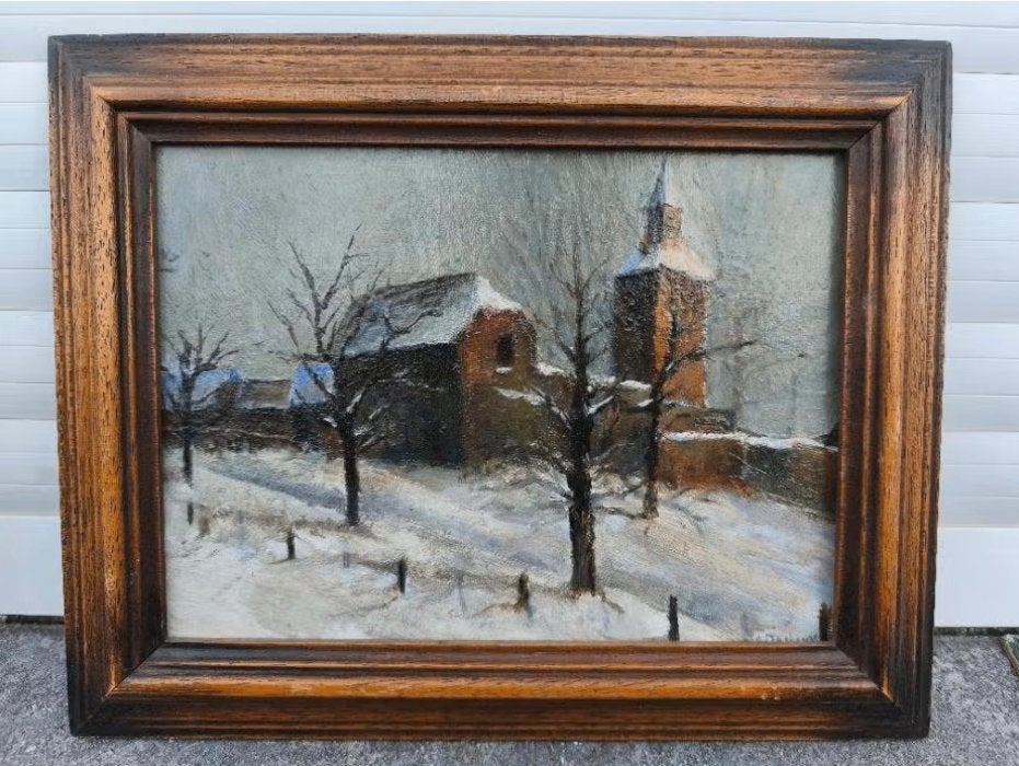 Huile sur panneau église de thys signe macheux, Antiek en Kunst, Ophalen of Verzenden, Paneel
