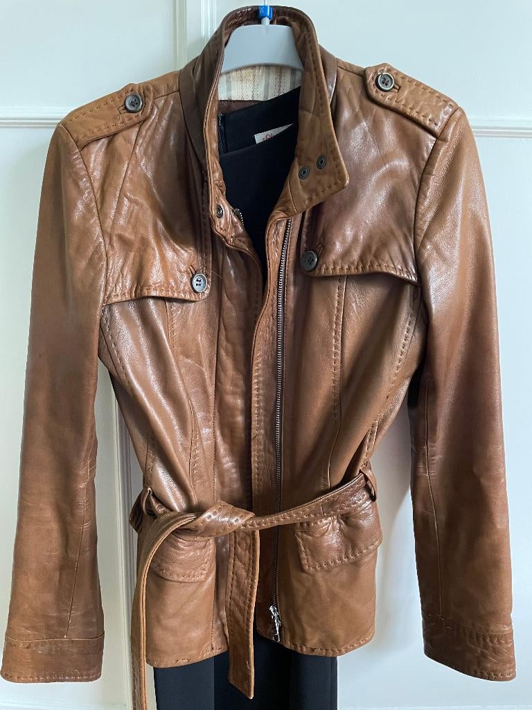 veste cuir souple MASSIMO DUTTi S/M, Massimo Dutti, Taille 36 (S), Comme neuf, Brun