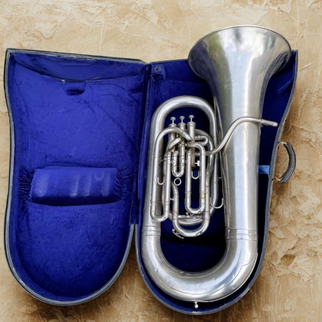Besson Es-bastuba - mat zilver, Muziek en Instrumenten, Ophalen, Gebruikt, Es-tuba, Met koffer of draagtas