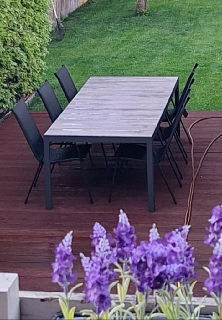 Tuintafel van aluminium en keramiek 245x100 NIEUW, Ophalen, Nieuw, Rechthoekig, Aluminium