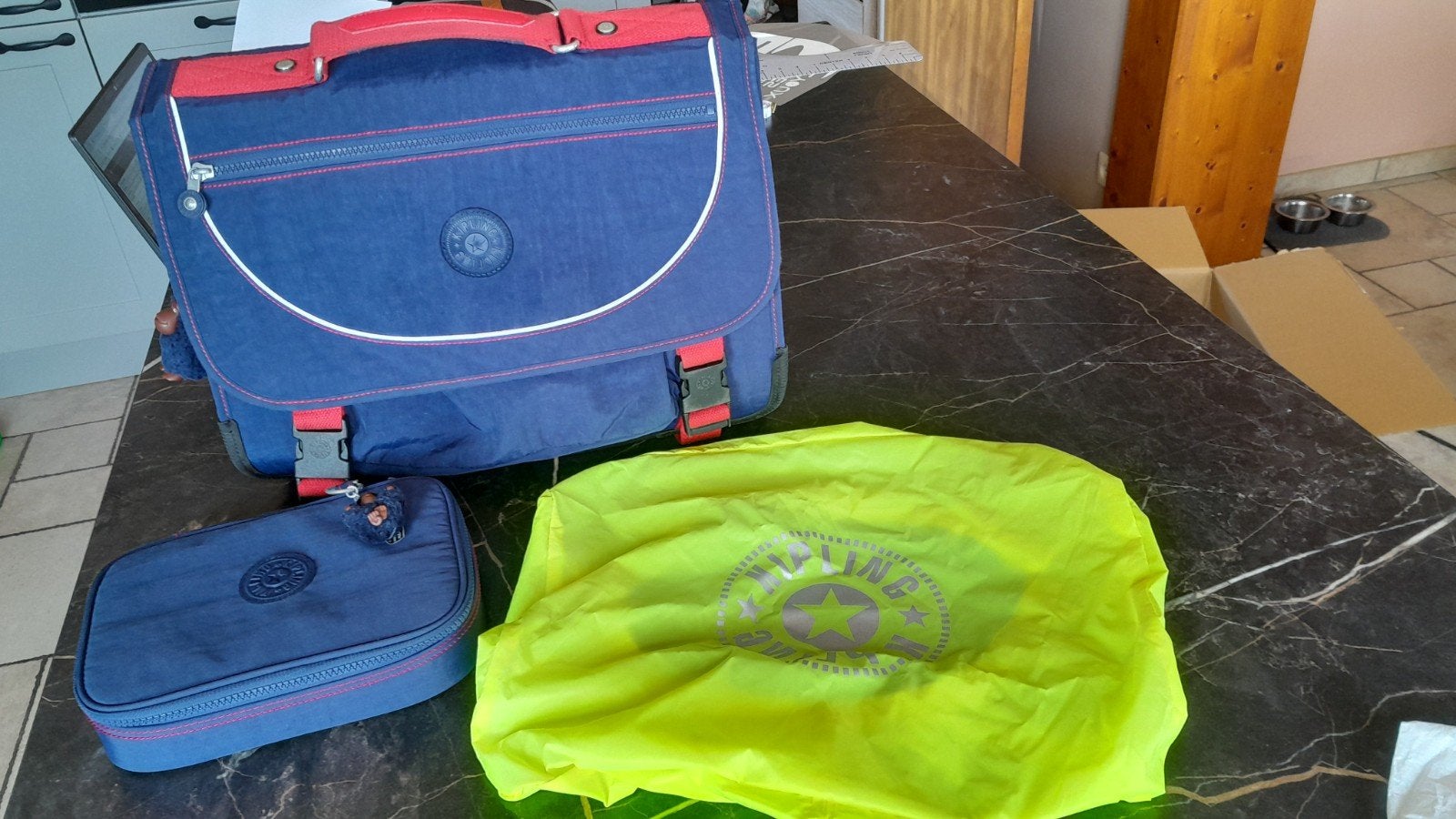 Cartable et plumier Kipling assorti, Enlèvement, Bleu