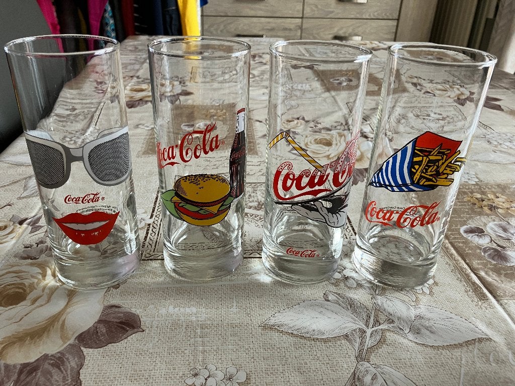 Set van 4 vintage cola glazen, Ophalen of Verzenden, Frisdrankglas