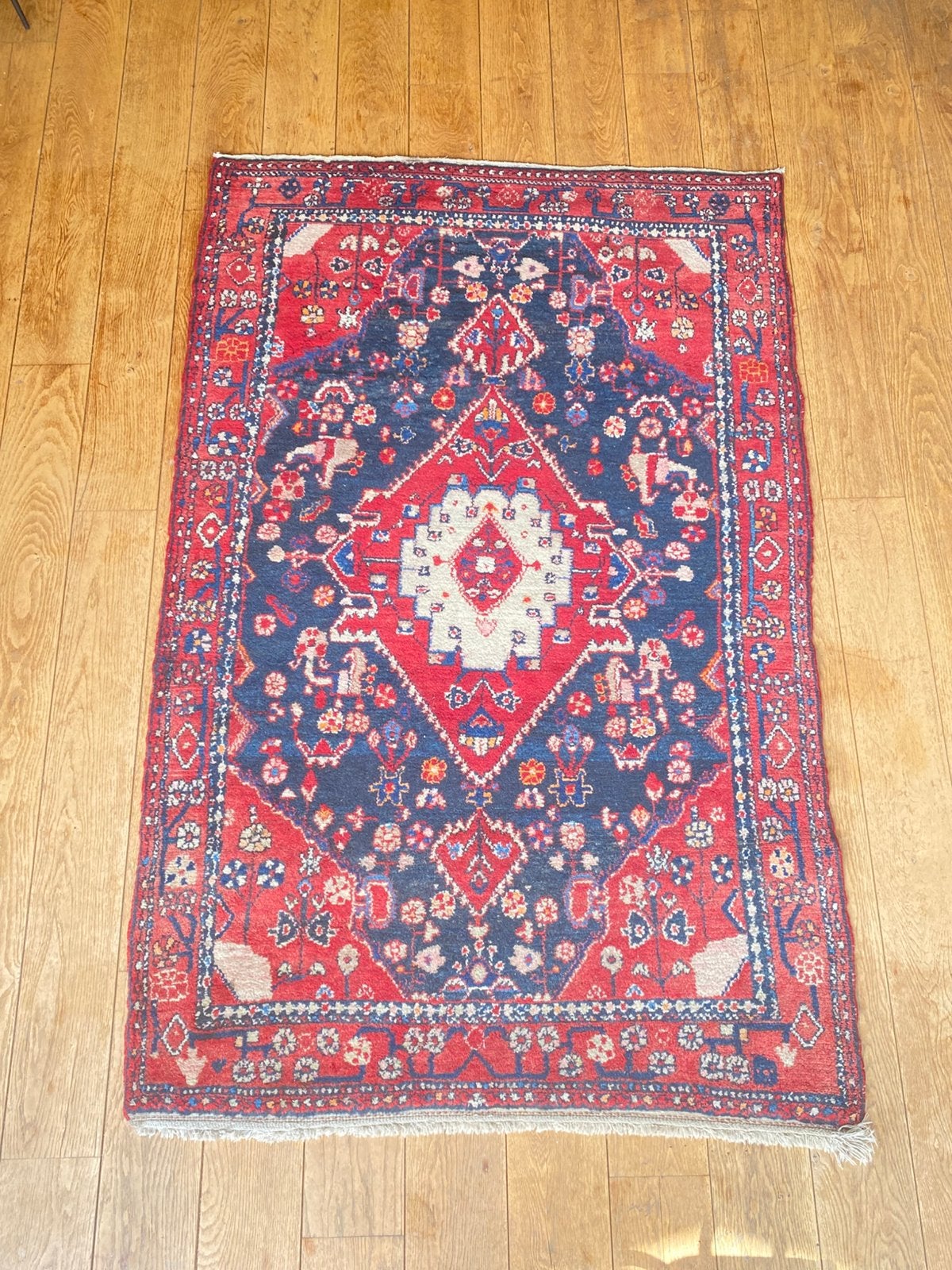 Oosters blauw en rood tapijt, Huis en Inrichting, Ophalen, 100 tot 150 cm, Blauw, 200 cm of meer