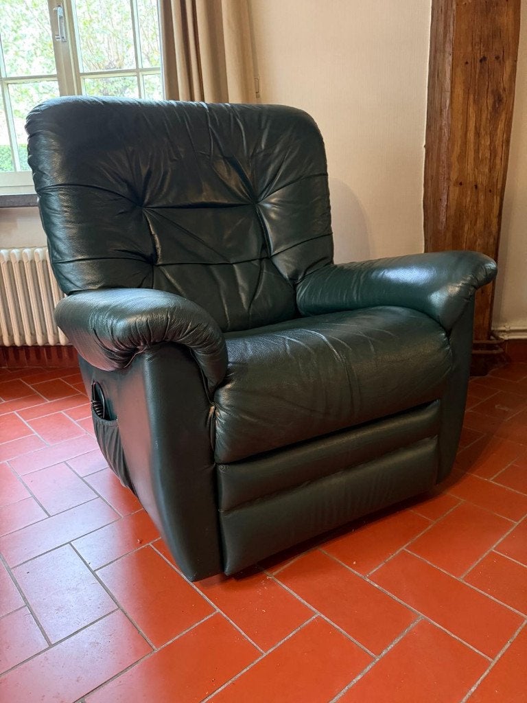 Lederen zetel - elektrisch, Huis en Inrichting, Ophalen, Gebruikt, Eenpersoons, Leer