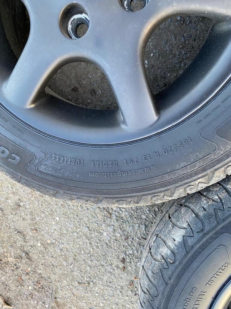 alu velgen 13 inch 4x100 (mat zwart gespoten), Ophalen, Gebruikt, 13 inch, Banden en Velgen