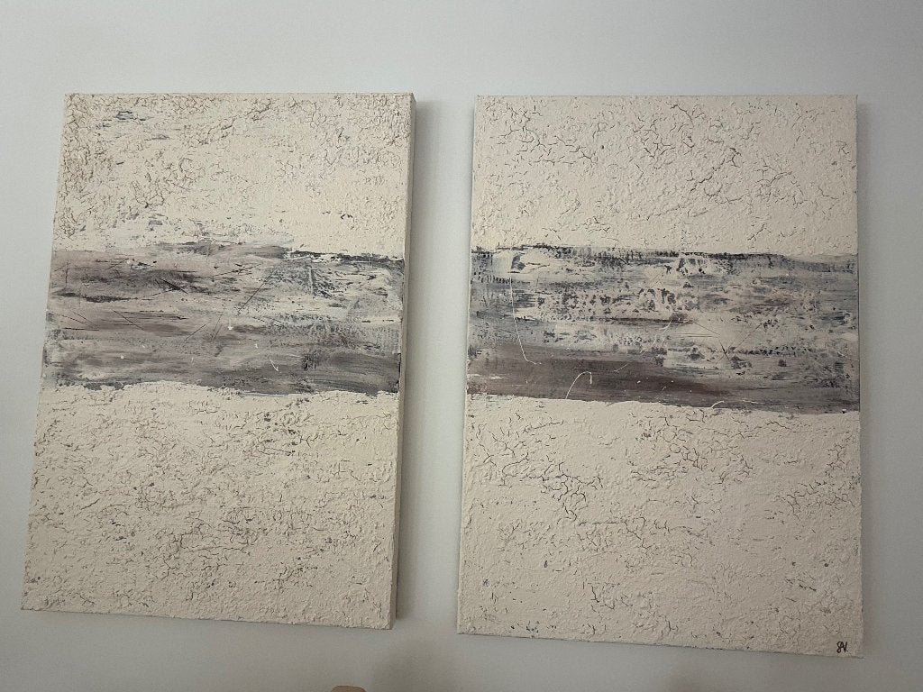 Hedendaags schilderij (2 stuks), Antiek en Kunst, Ophalen, Abstract, Olieverf, Gesigneerd