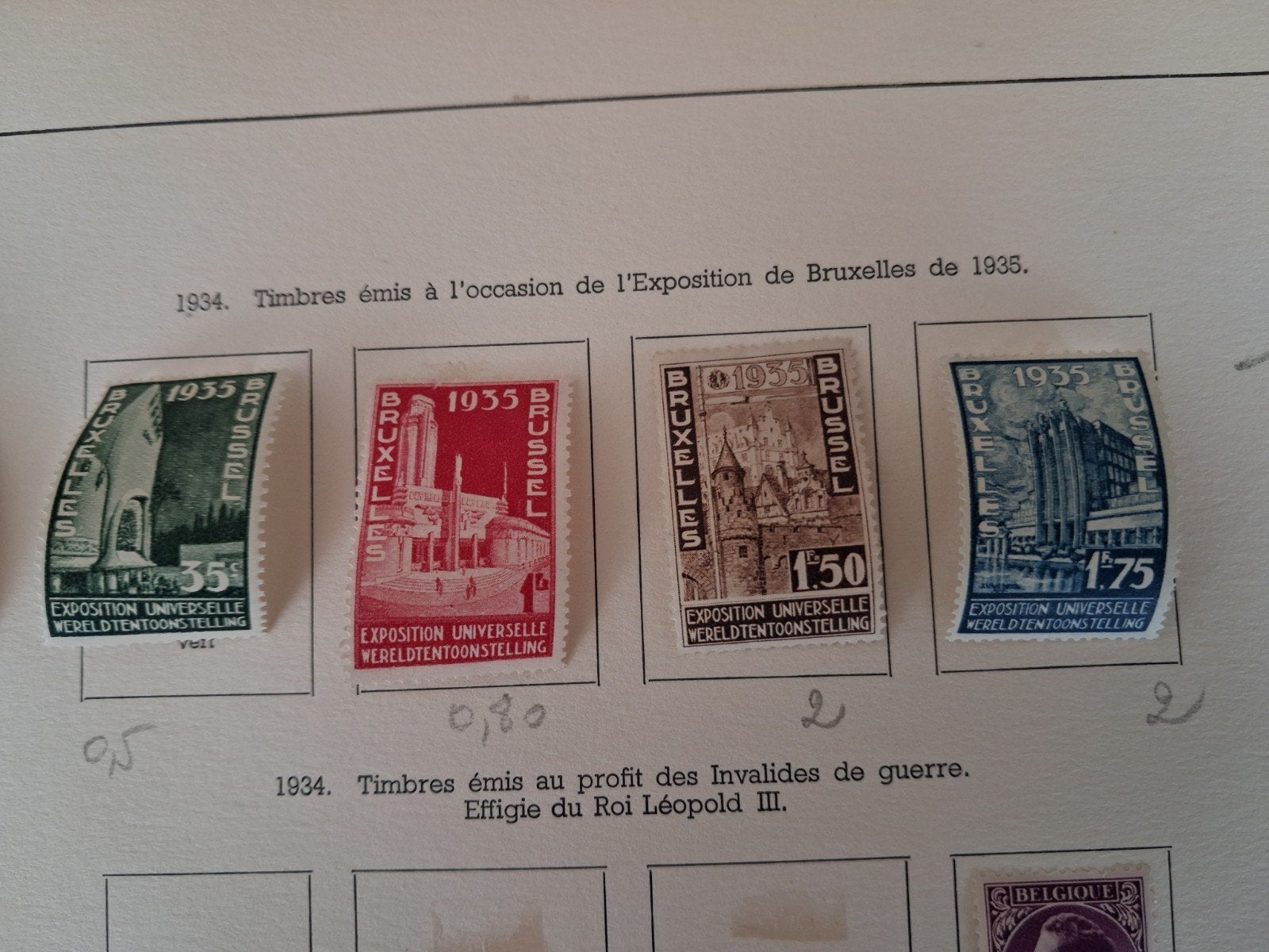 1934 timbres belges COB 386 à  389, Enlèvement ou Envoi