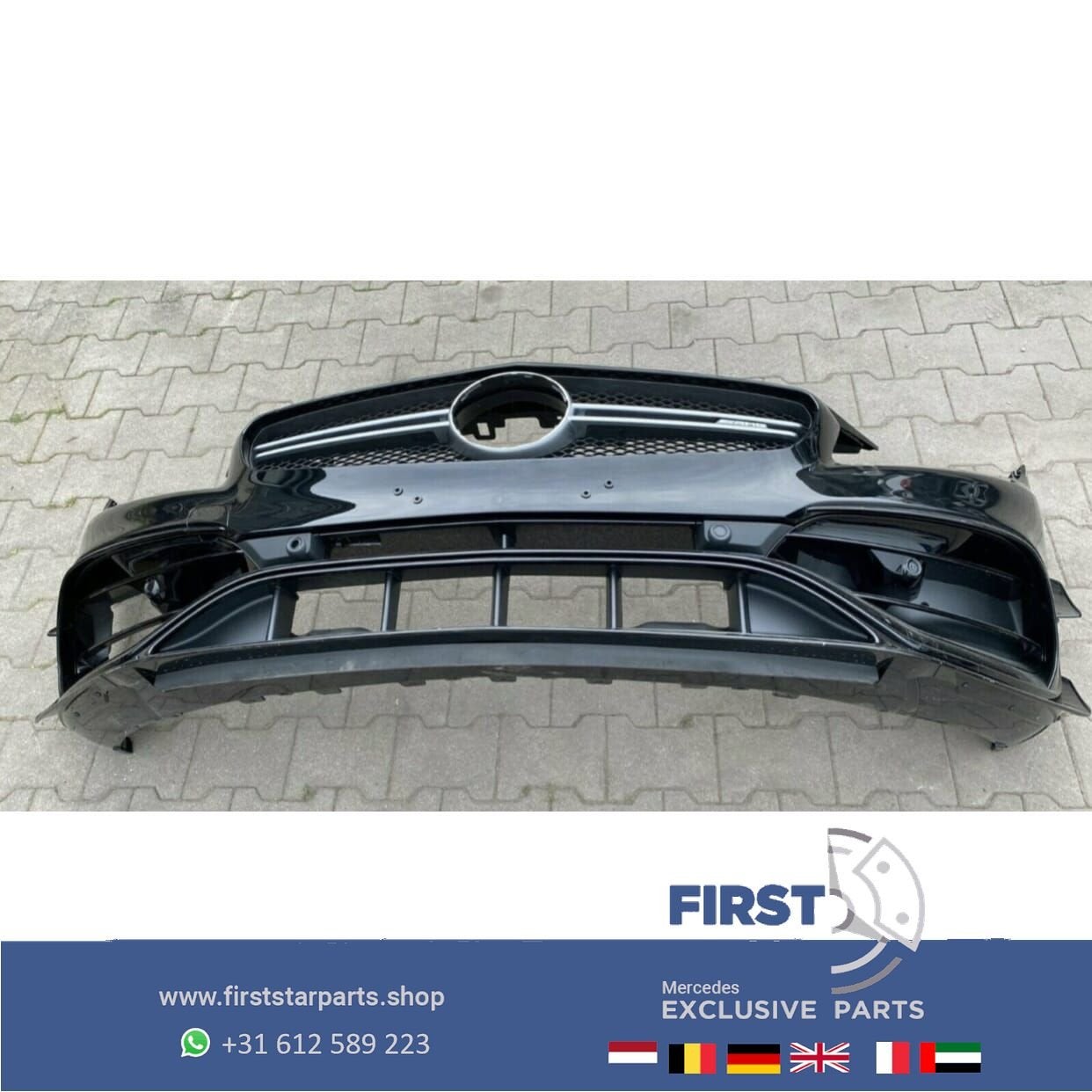 W176 A45 AMG FACELIFT VOORBUMPER ZWART COMPLEET AERO PAKKET, Gebruikt, -, Voor, Ophalen of Verzenden