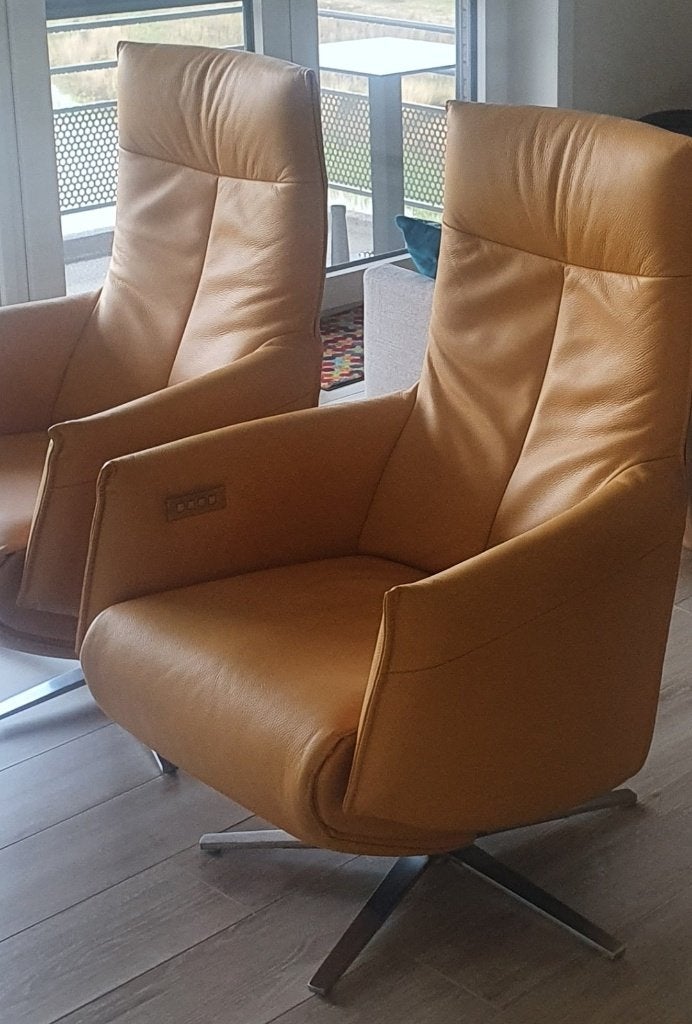 Fauteuils relax twice 094 en cuir de couleur ocre, Maison & Meubles, Moins de 75 cm, Comme neuf, Contemporain, Enlèvement