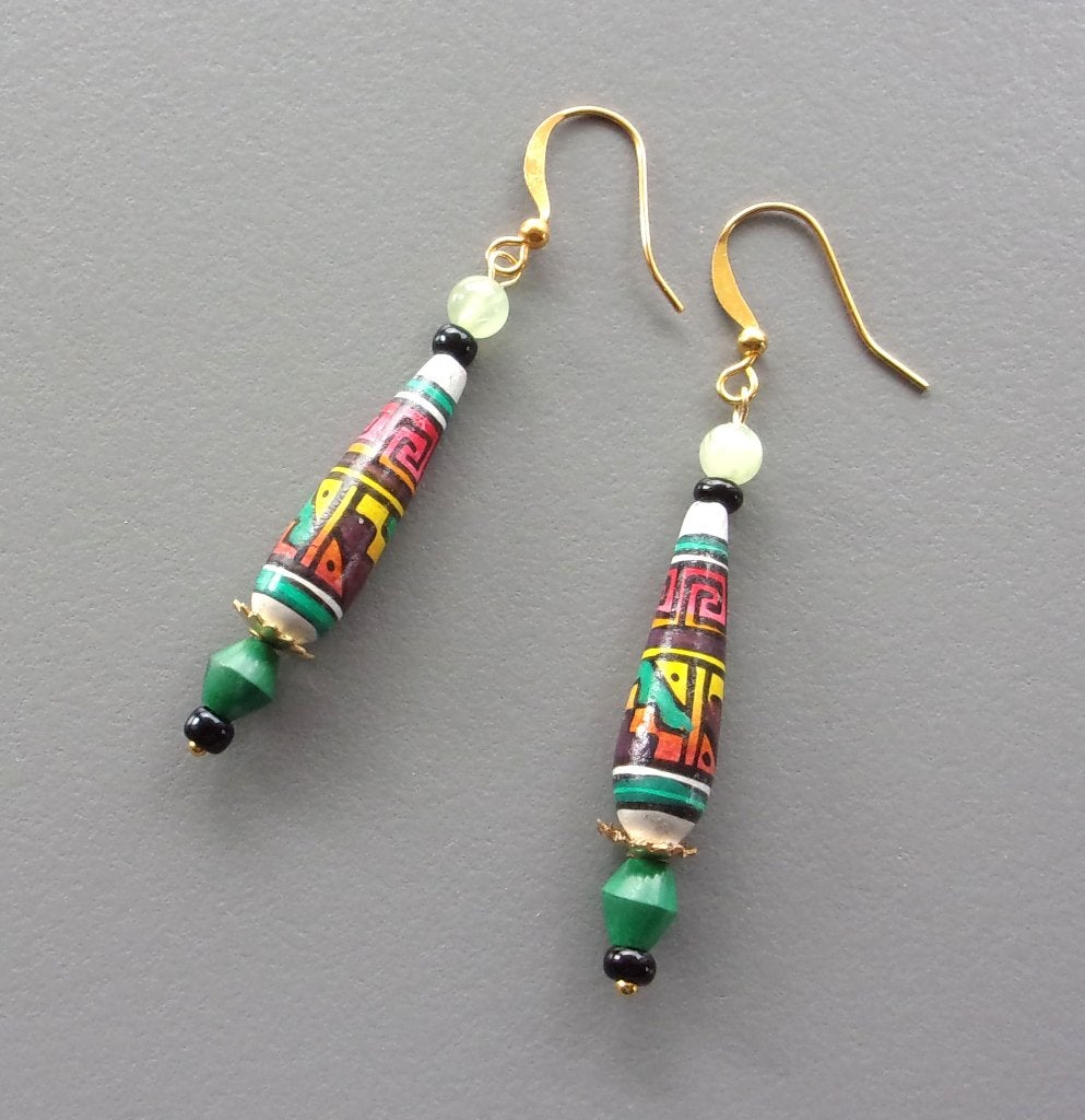 Boucles d'oreilles neuves perles du Pérou, malachite, agates, Neuf, Enlèvement ou Envoi, Vert, Pendantes