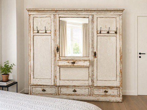 Authentieke landelijke kleerkast / linnenkast – massief hout, Huis en Inrichting, Ophalen, Gebruikt, 200 cm of meer, Eikenhout