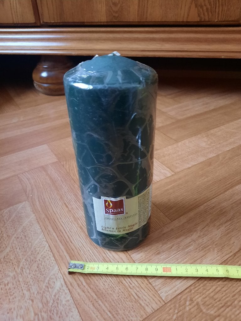 nieuwe donker groene cylinder kaars spaas 20cm hoogte, Ophalen of Verzenden, Nieuw, Kaars