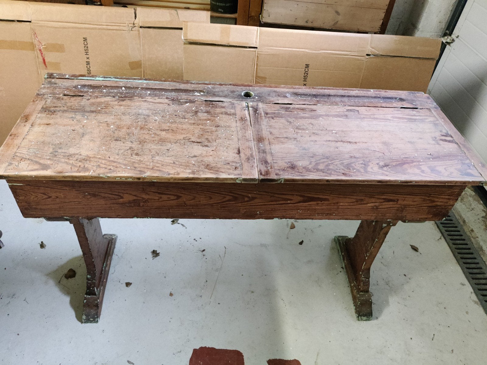antieke houten dubbele schoolbank, Antiek en Kunst, Ophalen