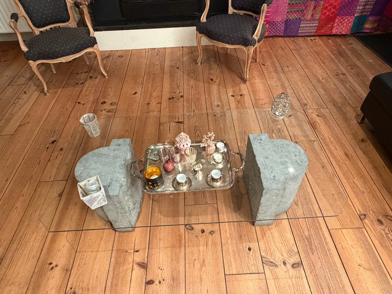 Table de salon en pierre et verre, Maison & Meubles, 100 à 150 cm, Moins de 50 cm, Enlèvement, Utilisé