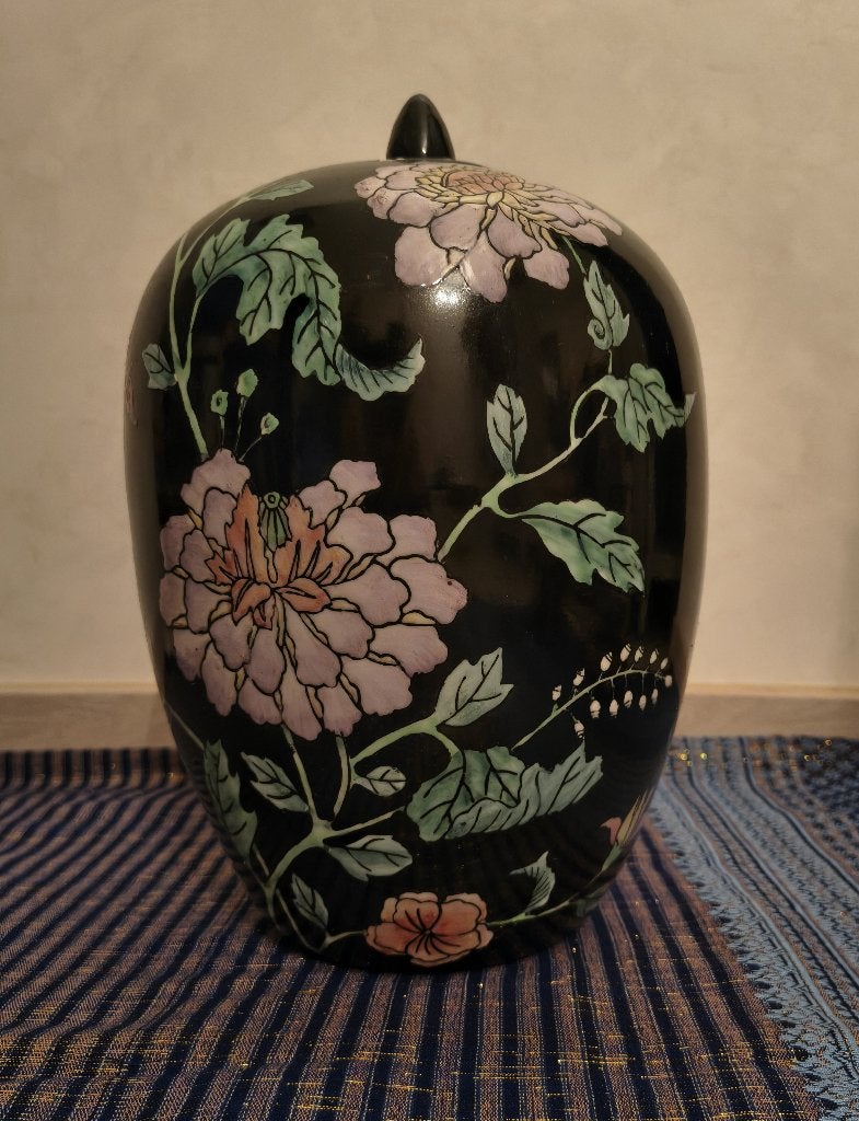 Vase asiatique avec couvercle – peinte à la main, Antiquités & Art, Enlèvement