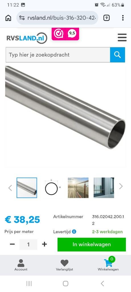 Rvs buizen 316 nieuw, Doe-het-zelf en Bouw, Buizen en Afvoer, Ophalen, Inox, 2 tot 4 meter, Nieuw