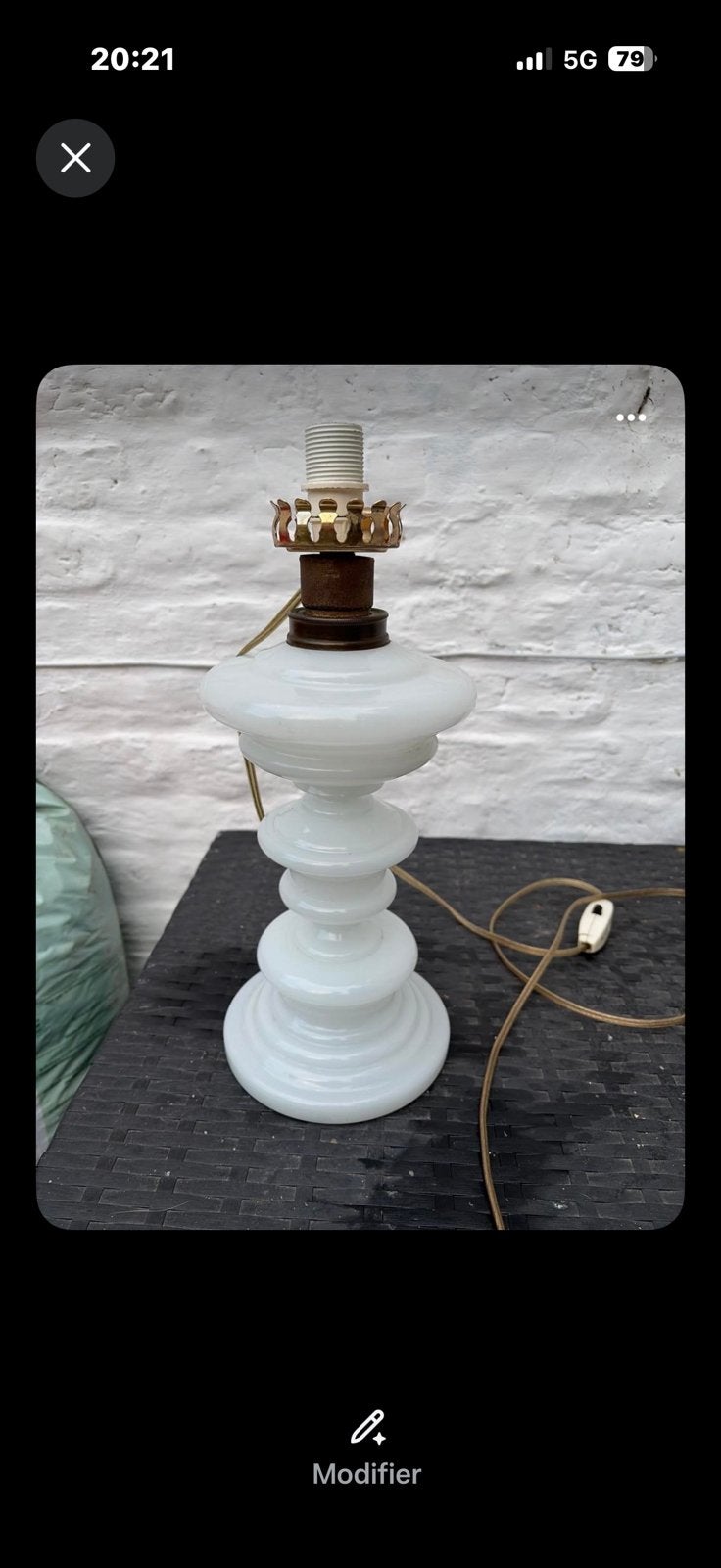 Pied de lampe vintage opaline blanche, Vintage, Blanc, Verre, Enlèvement