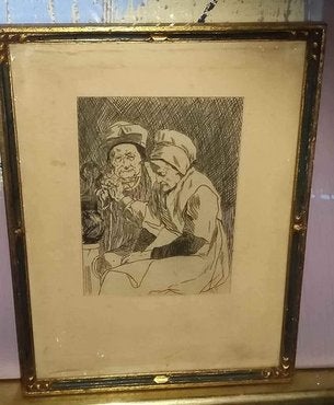Gravure Oncle Claes et tante Johanna de felicien rops, Antiquités & Art, Enlèvement ou Envoi, Gravure