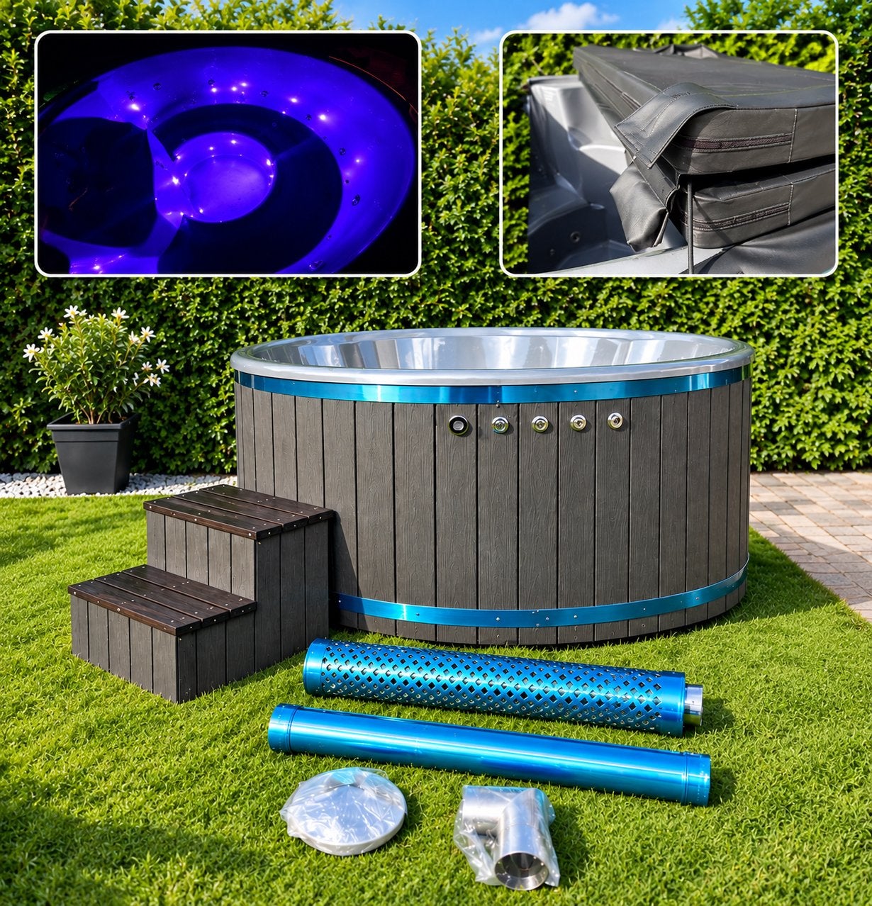 Gloednieuwe Luxe Houtgestookte Hottub 4–6 Personen, Jardin & Terrasse, Enlèvement, Neuf, Fixé, Encastré