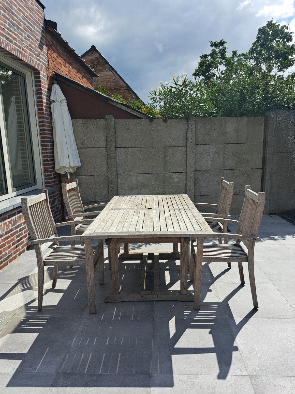 Teak tuinset met 4 stoelen, Tuin en Terras, Ophalen, Gebruikt, 6 zitplaatsen, Teakhout