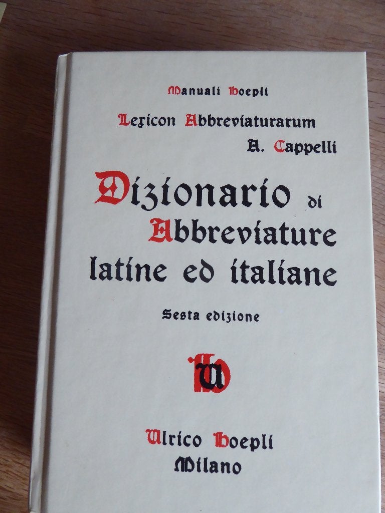 Dizionario Abbreviature Latine ed Italiane, Europa, Nieuw, Ulrico Hoepli, Ophalen