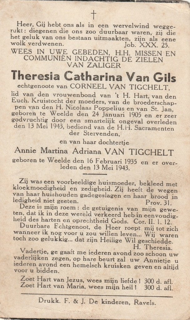 Bombardement 1940-45 Theresia Van Gils 13.05.1943, Verzamelen, Ophalen of Verzenden